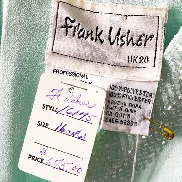 Rare Vintage Mint Green Beaded Cocktail Dress by Frank Usher - NWT size US16 - Picture 2 of 10